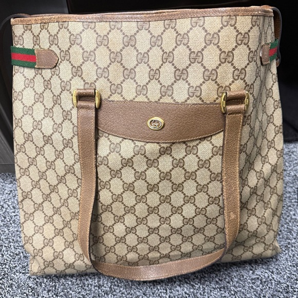 Gucci Beige Monogram Tote with Brown Leather - Picture 5 of 5